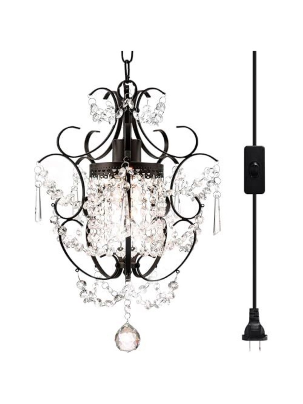 Crystal Beaded Mini Chandelier Pendant - Black Metal